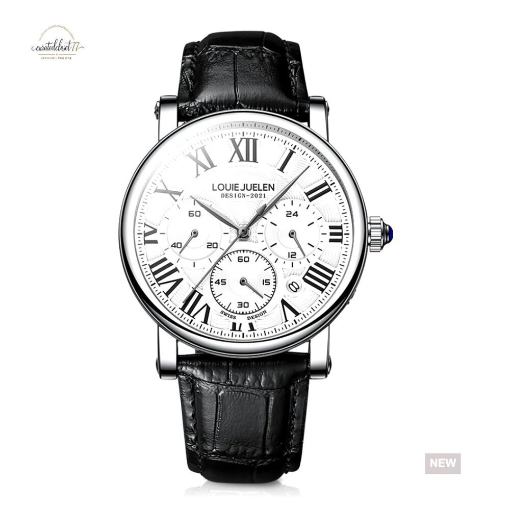 Classic Chronograph Watch Roman Numerals Analog Calendar Date Waterproof